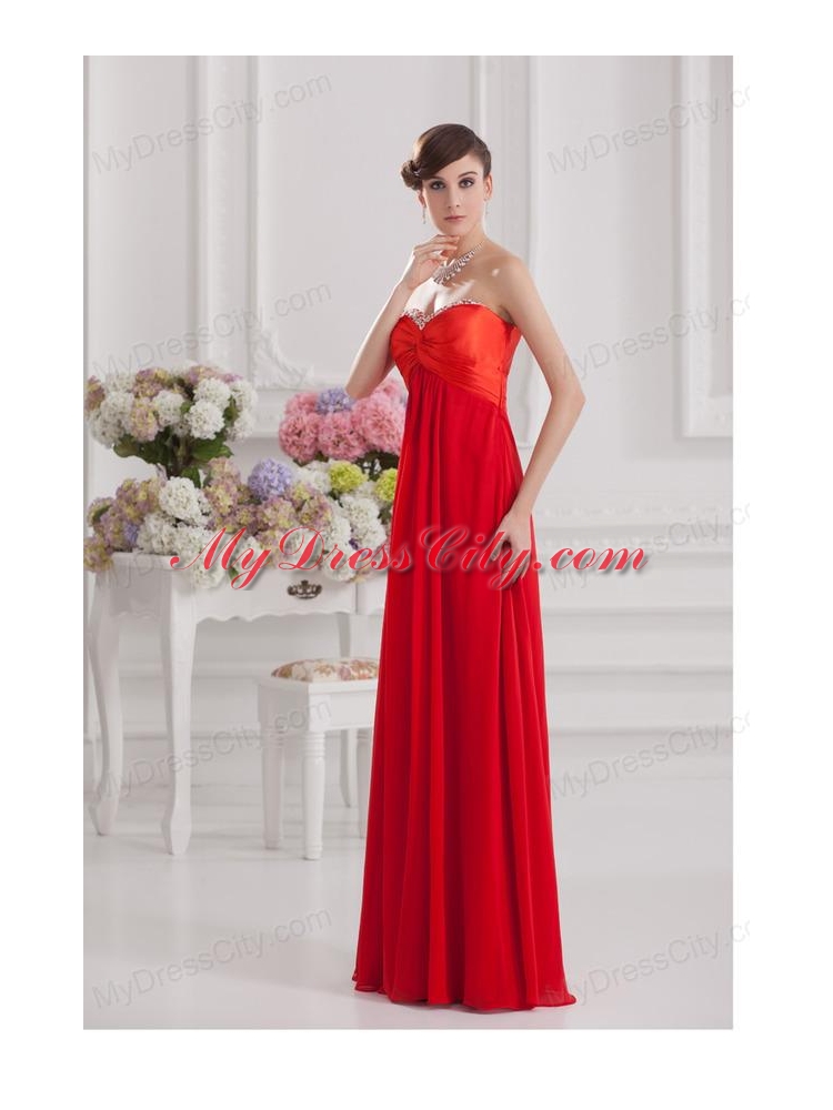 Red Empire Chiffon Beaded Decorate Prom Dress with Sweetheart