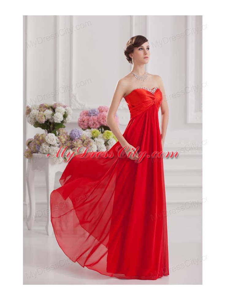 Red Empire Chiffon Beaded Decorate Prom Dress with Sweetheart