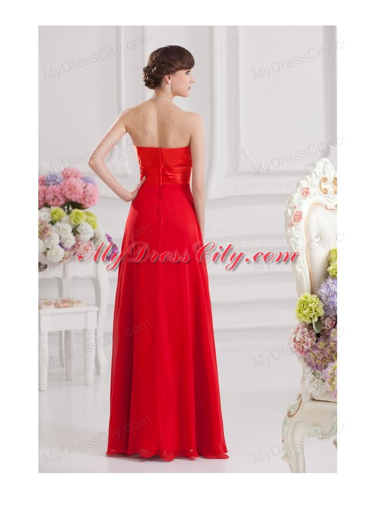 Red Empire Chiffon Beaded Decorate Prom Dress with Sweetheart