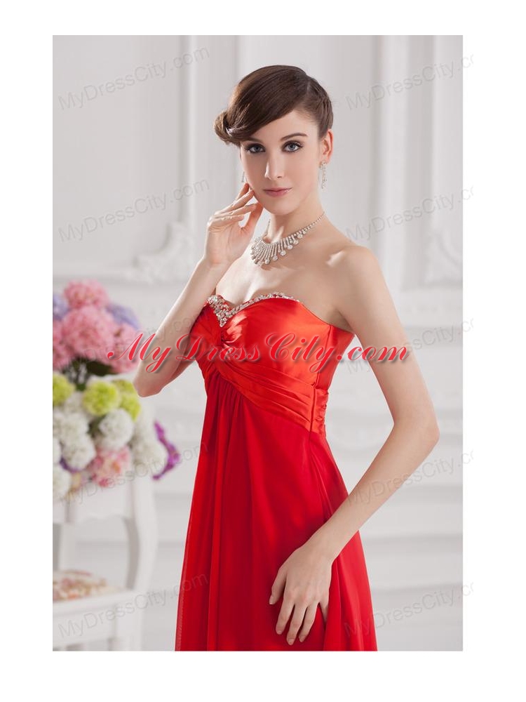 Red Empire Chiffon Beaded Decorate Prom Dress with Sweetheart