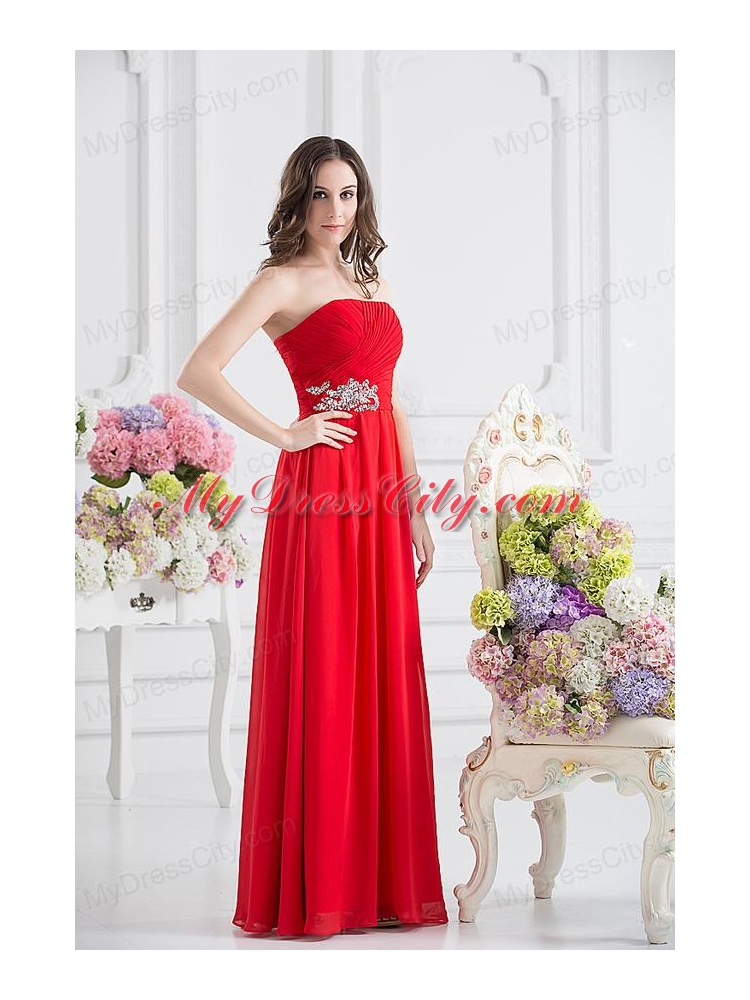 Red Empire Strapless Chiffon Floor-length Prom Dress