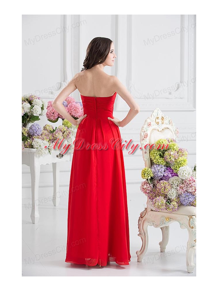 Red Empire Strapless Chiffon Floor-length Prom Dress