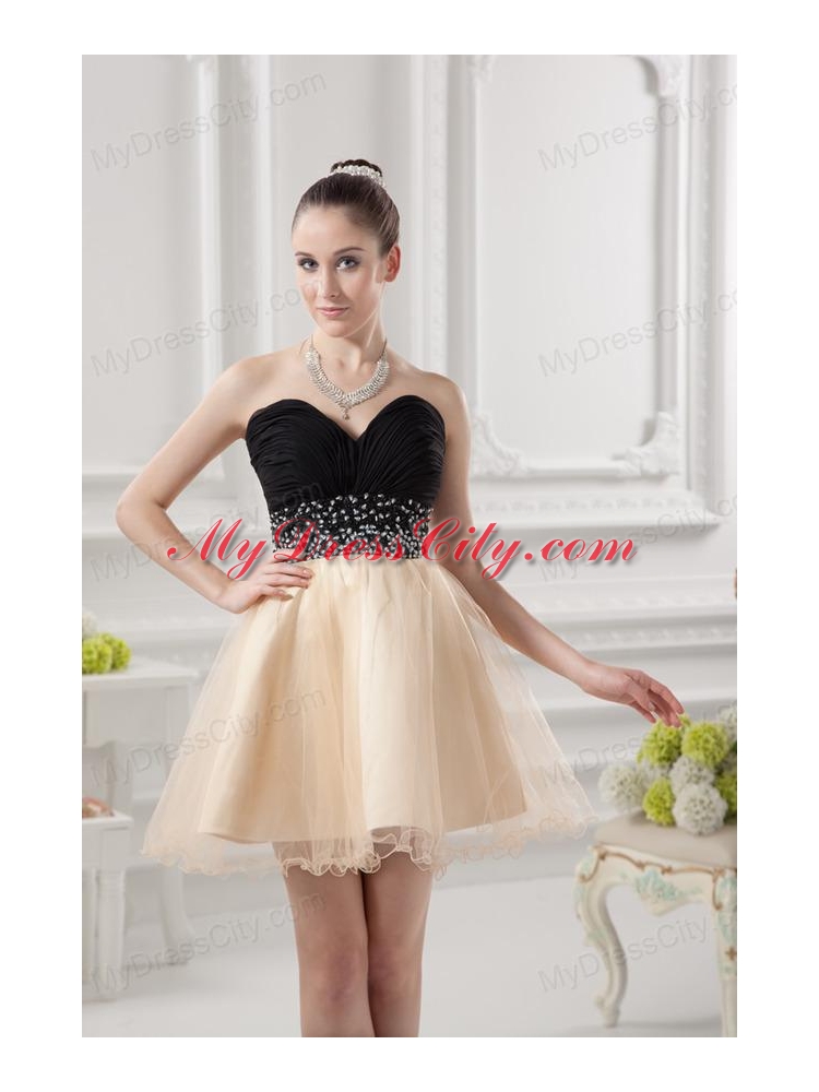 Sweetheart Organza Beading Organza Champagne Prom Dress