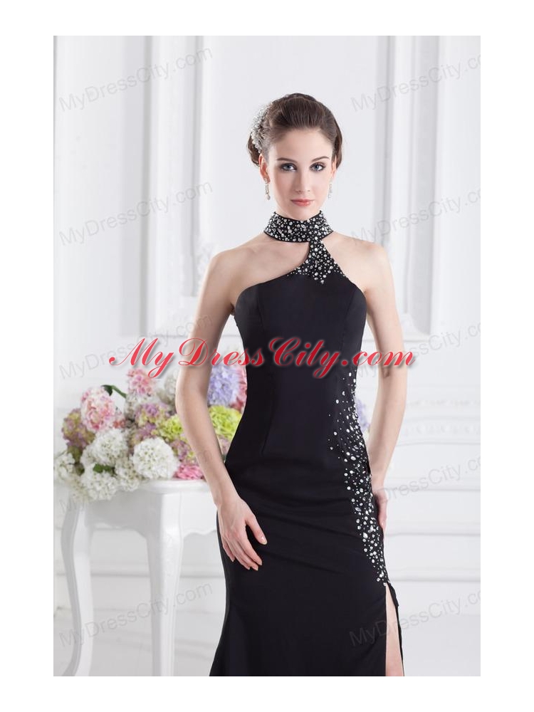 2014 Black Halter Top Empire Prom Dress with Beading