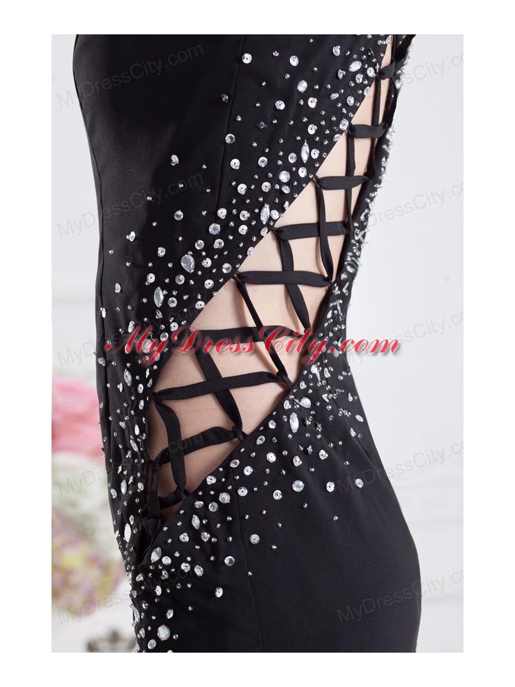 2014 Black Halter Top Empire Prom Dress with Beading