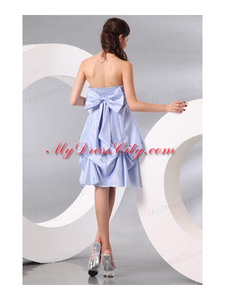 A-line Lavender Strapless Pick-ups Taffeta Prom Dress