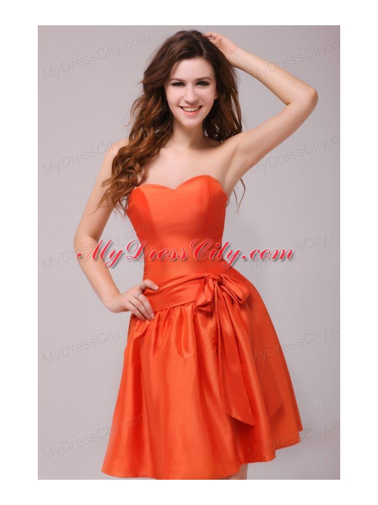 A-line Sweetheart Sashes Taffeta Orange Red Prom Dress