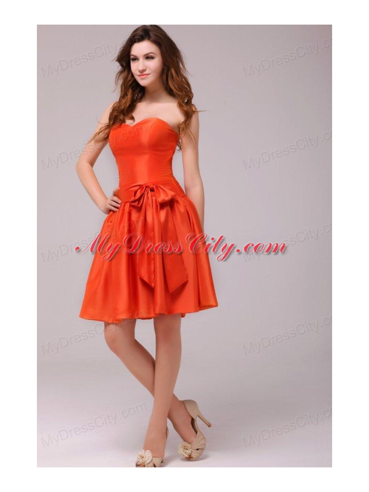 A-line Sweetheart Sashes Taffeta Orange Red Prom Dress