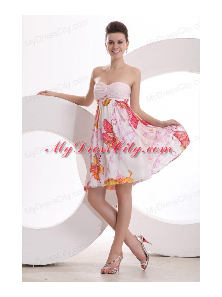 Baby Pink Sweetheart Printing and Ruching Prom Dress