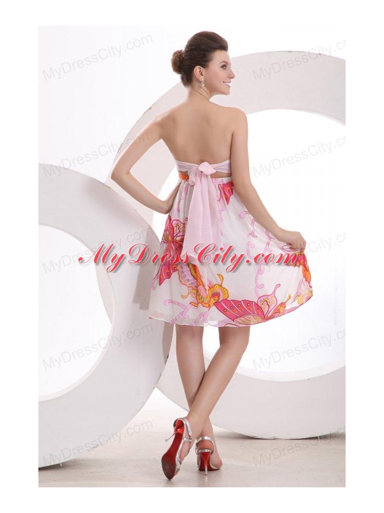 Baby Pink Sweetheart Printing and Ruching Prom Dress