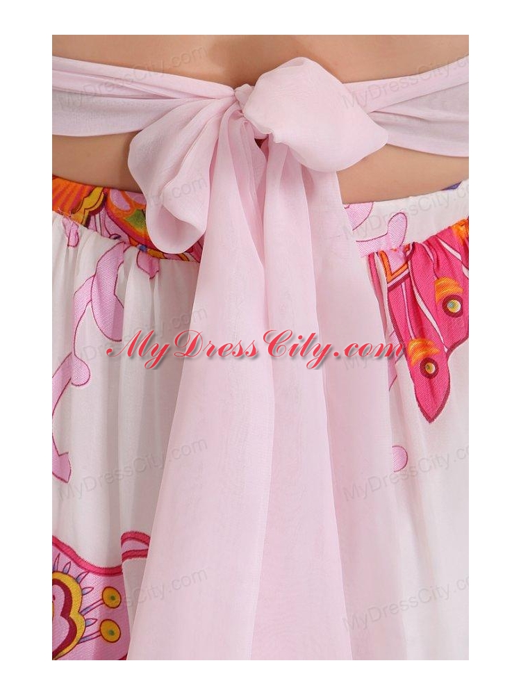 Baby Pink Sweetheart Printing and Ruching Prom Dress