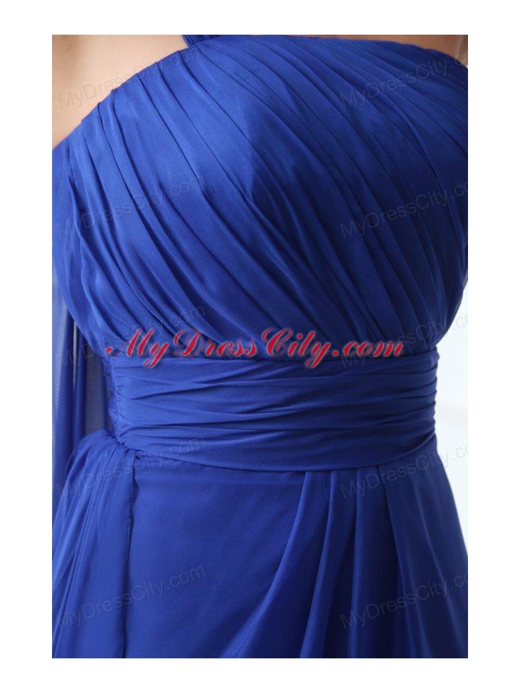 Blue Column One Shoulder Ruching High-low Chiffon Prom Dress