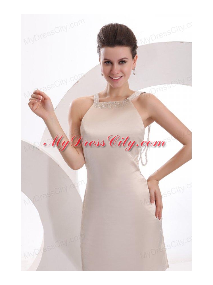 Champagne Column Straps Backless Prom Dress with Beading