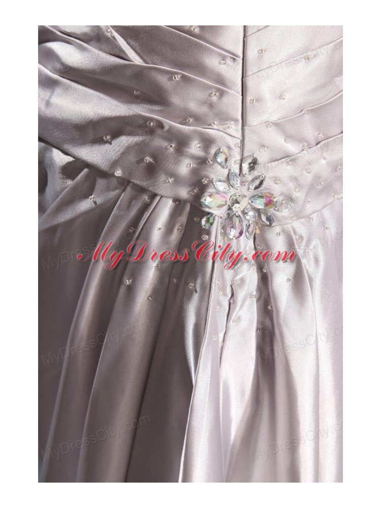 Column Beaded Decorate One Shoulder Long Prom Dress in Gray