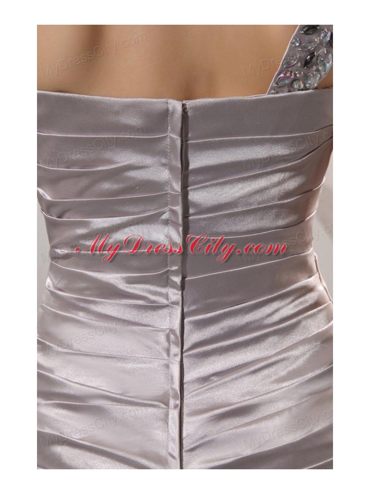 Column Beaded Decorate One Shoulder Long Prom Dress in Gray