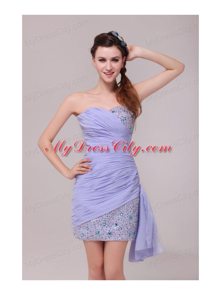 Column Lavender Sweetheart Beading and Ruching Prom Dress