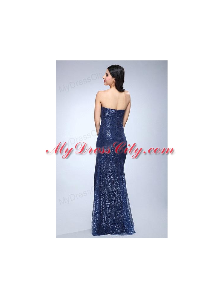 Column Navy Blue Sweetheart Sequins Floor-length High Slit Prom Dress