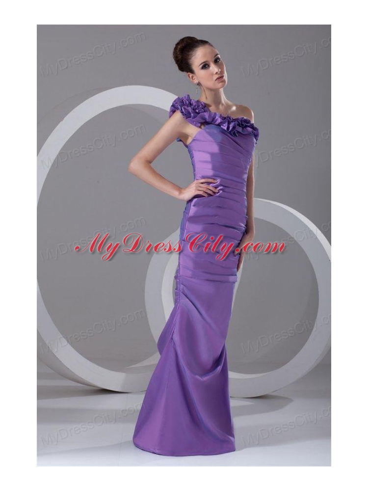 Column One Shoulder Ruching Taffeta Side Zipper Purple Prom Dress