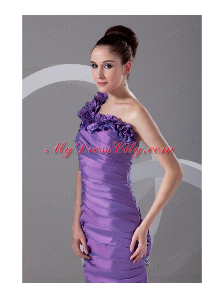 Column One Shoulder Ruching Taffeta Side Zipper Purple Prom Dress