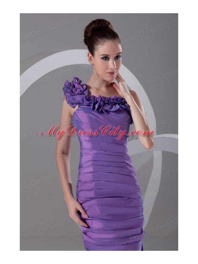 Column One Shoulder Ruching Taffeta Side Zipper Purple Prom Dress