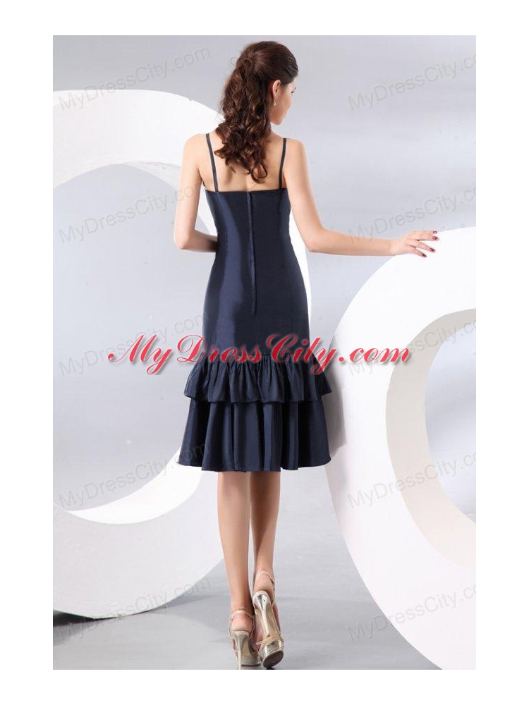 Column Spaghetti Straps Taffeta Navy Blue Prom Dress