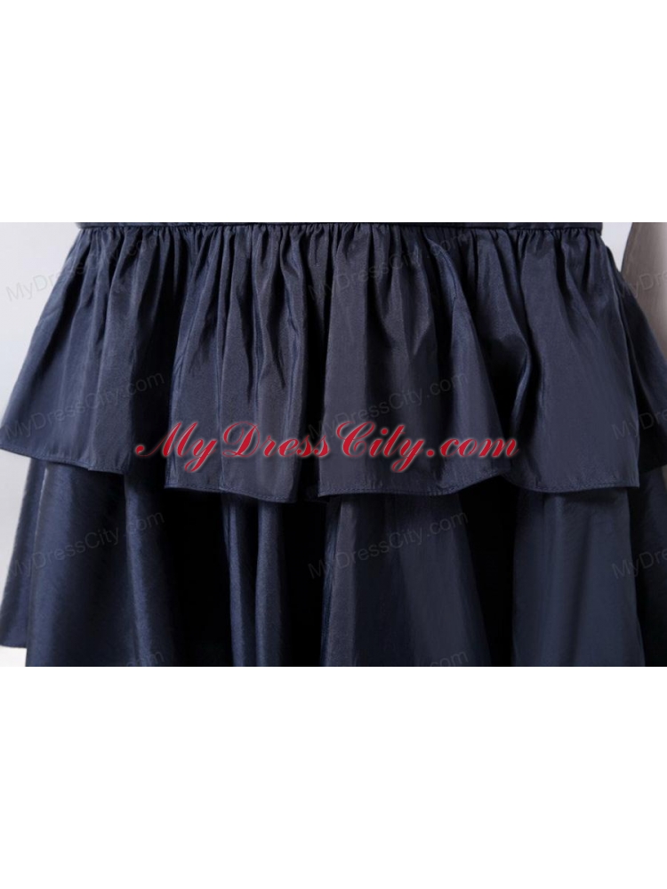 Column Spaghetti Straps Taffeta Navy Blue Prom Dress