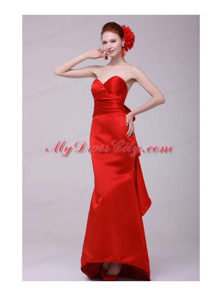 Column Sweetheart Floor-length Taffeta Red Prom Dress with Ruching