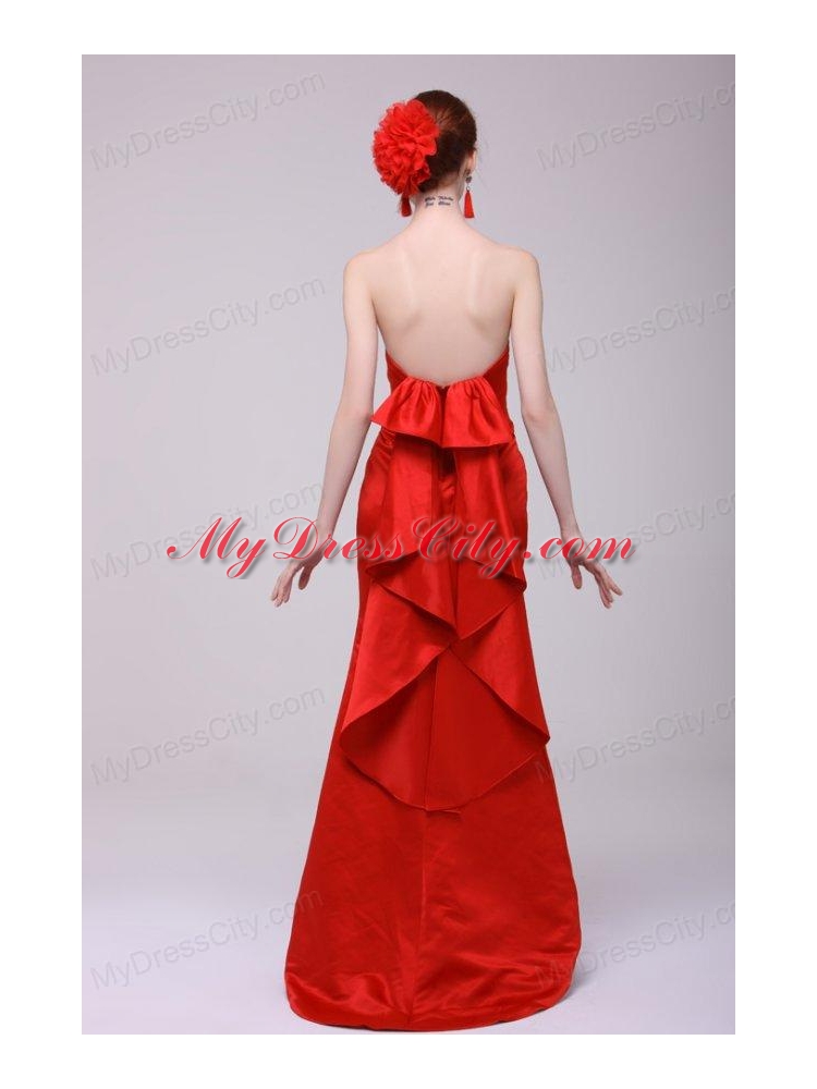 Column Sweetheart Floor-length Taffeta Red Prom Dress with Ruching