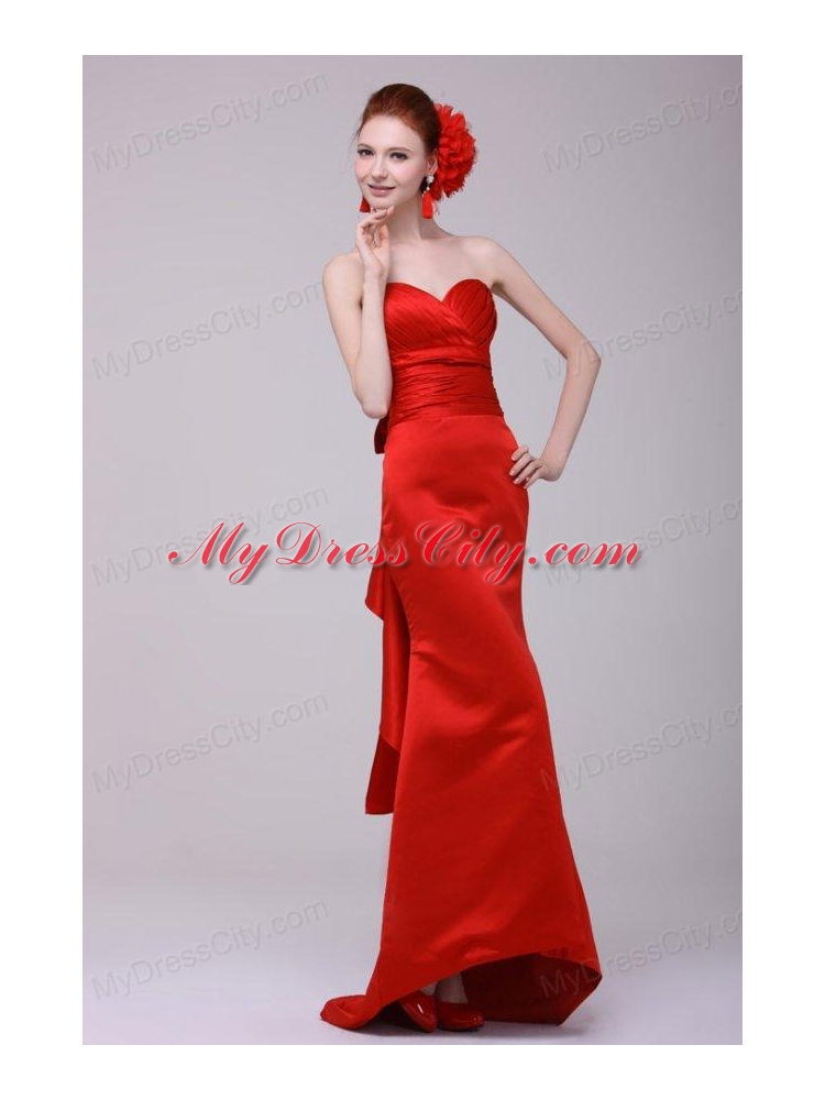 Column Sweetheart Floor-length Taffeta Red Prom Dress with Ruching