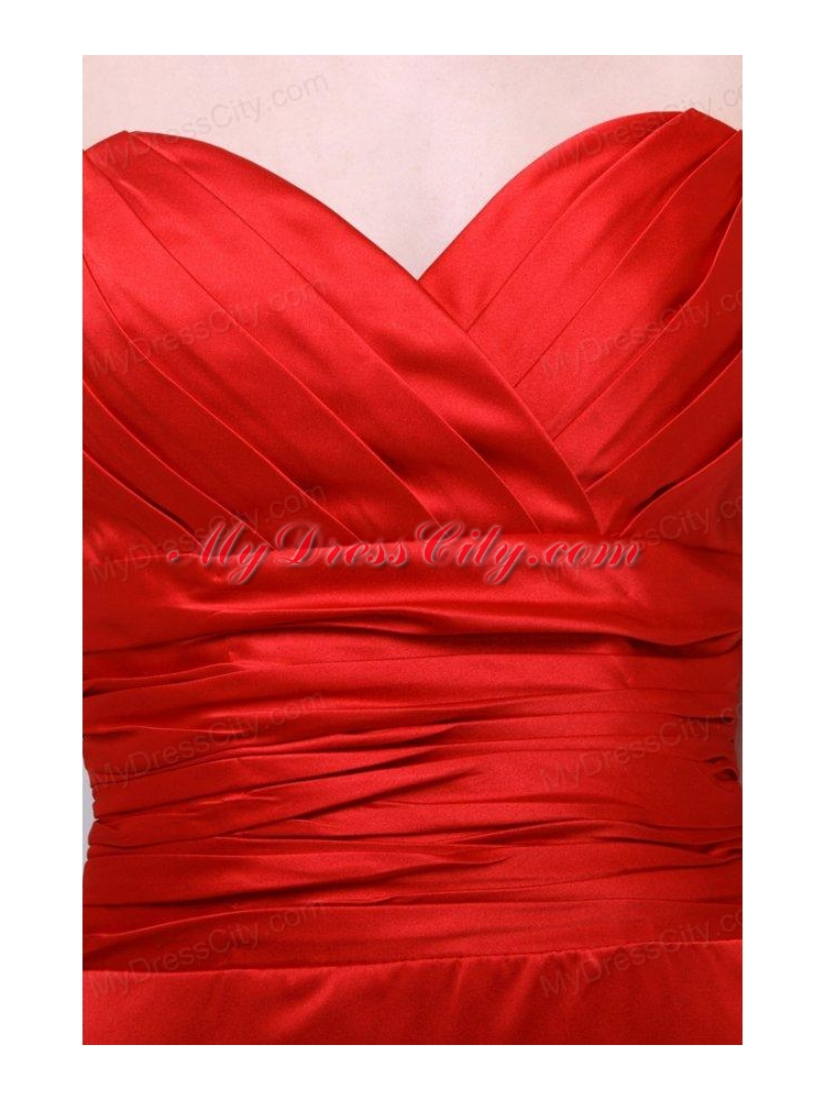 Column Sweetheart Floor-length Taffeta Red Prom Dress with Ruching