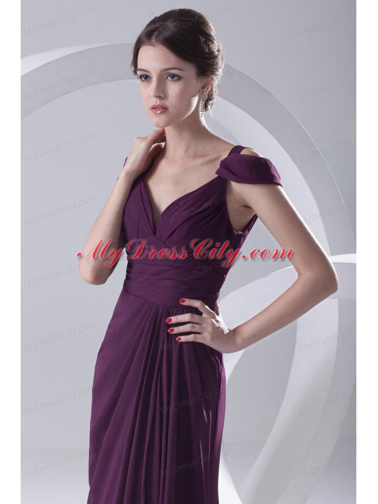 Empire Purple Ruching Straps Cap Sleeves Dresses for Prom