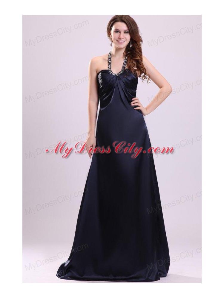 Halter Top Neck Sweep Train Beaded Decorate Prom Dress for Spring