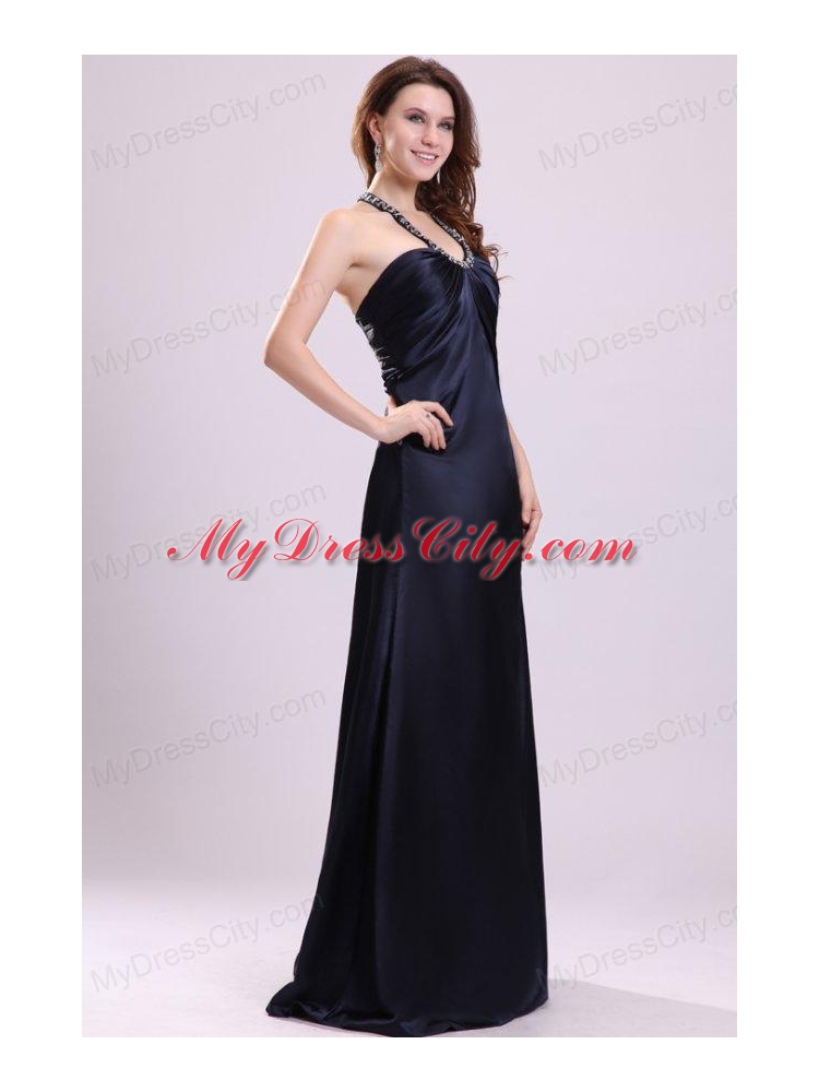 Halter Top Neck Sweep Train Beaded Decorate Prom Dress for Spring