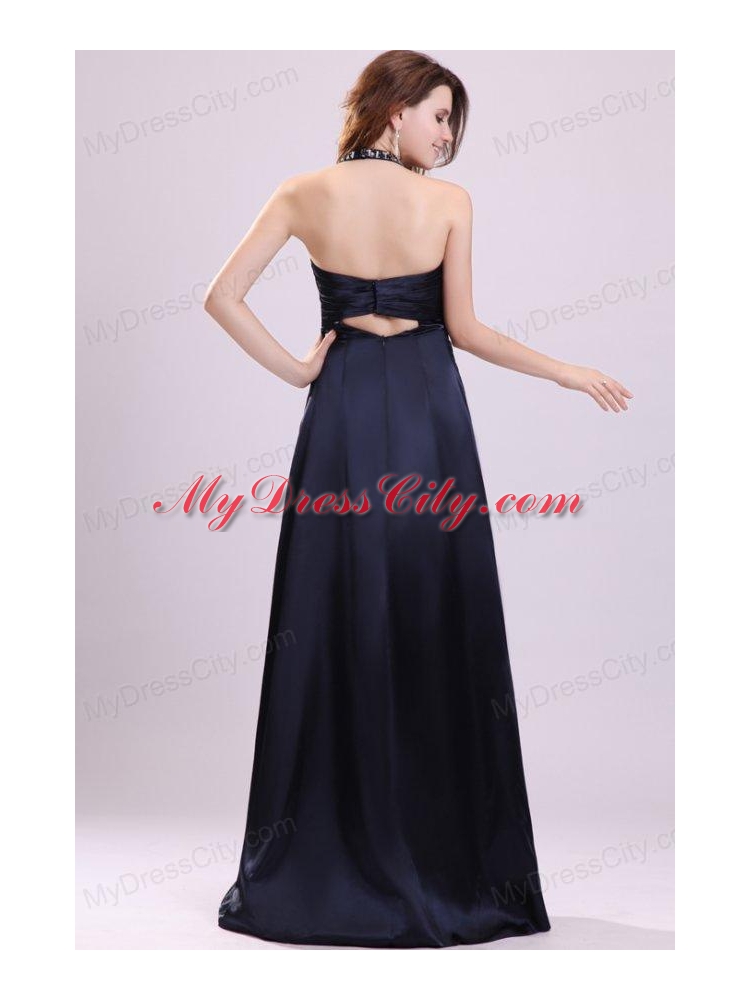 Halter Top Neck Sweep Train Beaded Decorate Prom Dress for Spring