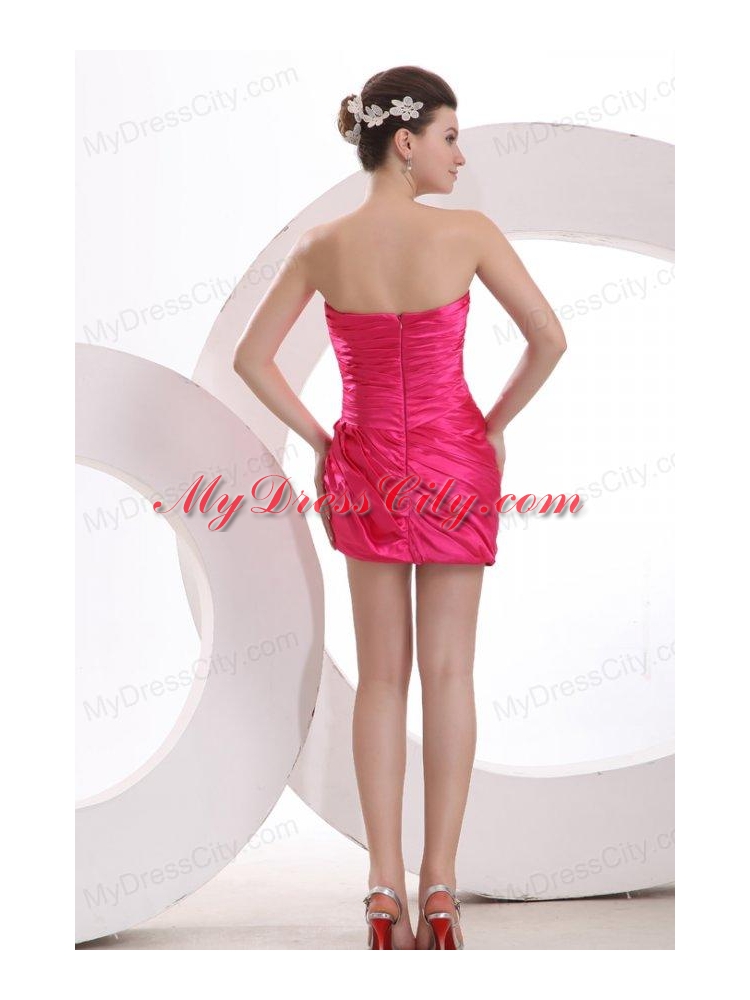 Hot Pink Sweetheart Ruching Mini-length Prom Dress