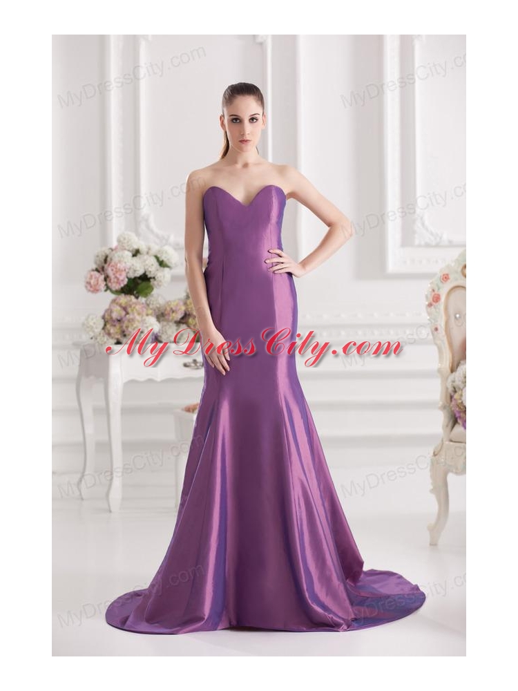 Mermaid Sweetheart Court Train Ruching Purple Prom Dress