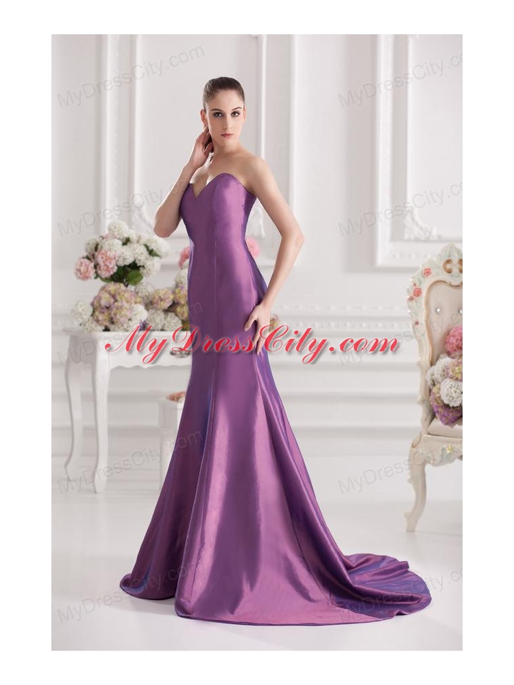 Mermaid Sweetheart Court Train Ruching Purple Prom Dress