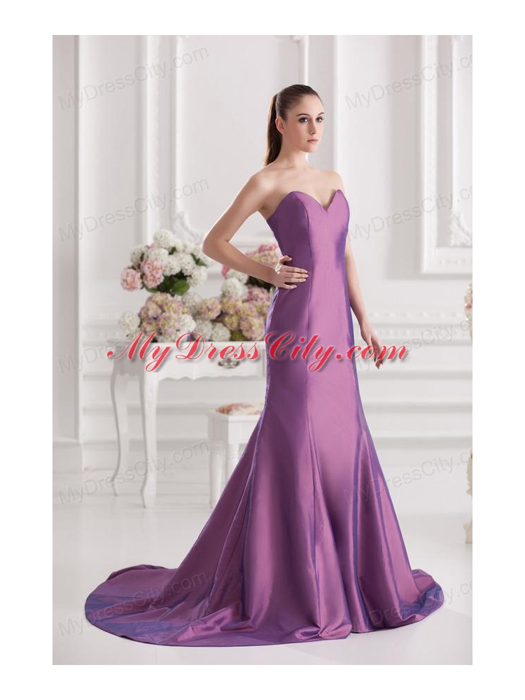 Mermaid Sweetheart Court Train Ruching Purple Prom Dress