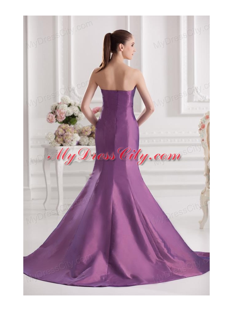 Mermaid Sweetheart Court Train Ruching Purple Prom Dress