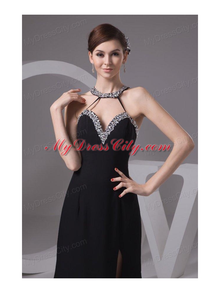 Sexy Empire Halter Beading Chiffon Prom Dress with Court Train