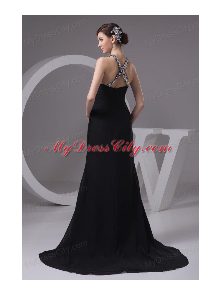 Sexy Empire Halter Beading Chiffon Prom Dress with Court Train