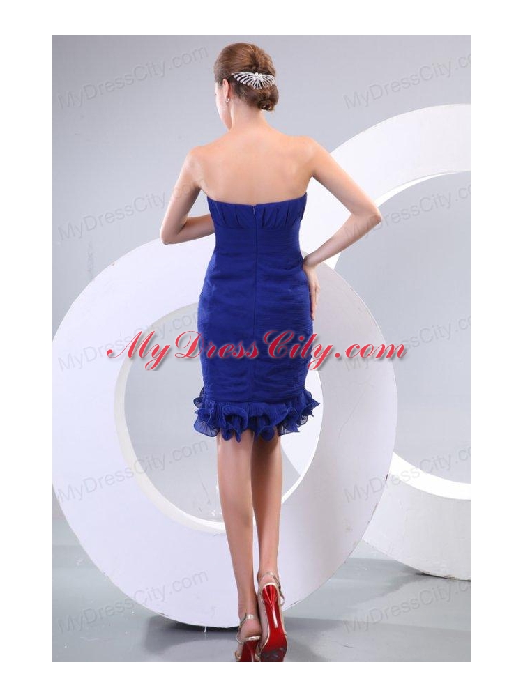 Sheath Royal Blue Strapless Ruching Organza Prom Dress