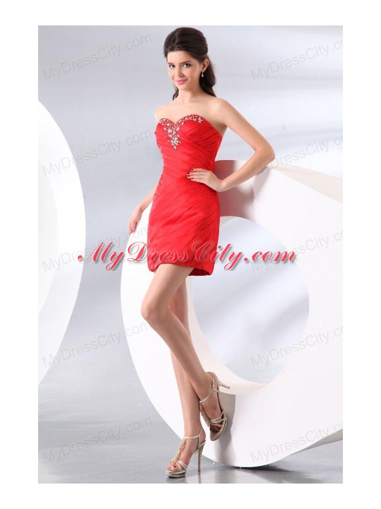 Sheath Wine Red Sweetheart Taffeta Beading Prom Dress for Girl