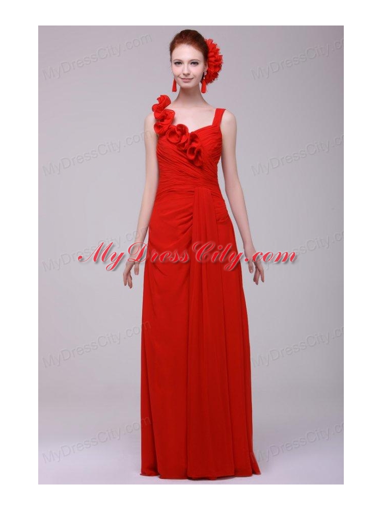 Simple Red Straps Empire Prom Dress with Flowers Chiffon