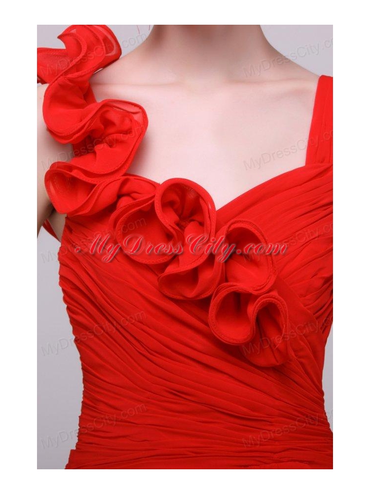 Simple Red Straps Empire Prom Dress with Flowers Chiffon