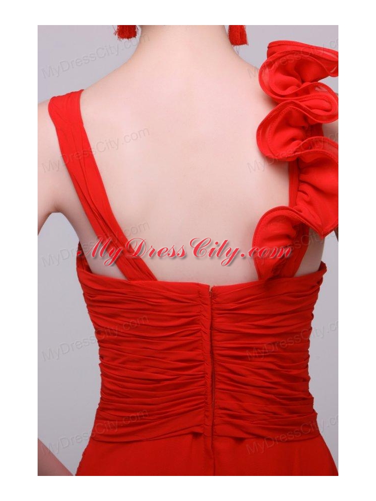 Simple Red Straps Empire Prom Dress with Flowers Chiffon