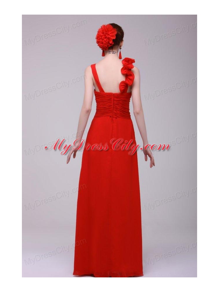 Simple Red Straps Empire Prom Dress with Flowers Chiffon