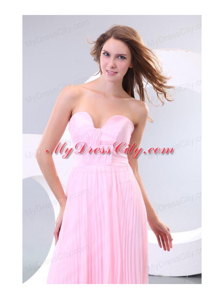 Sweetheart Empire Baby Pink High-low Pleats Prom Dress with Train