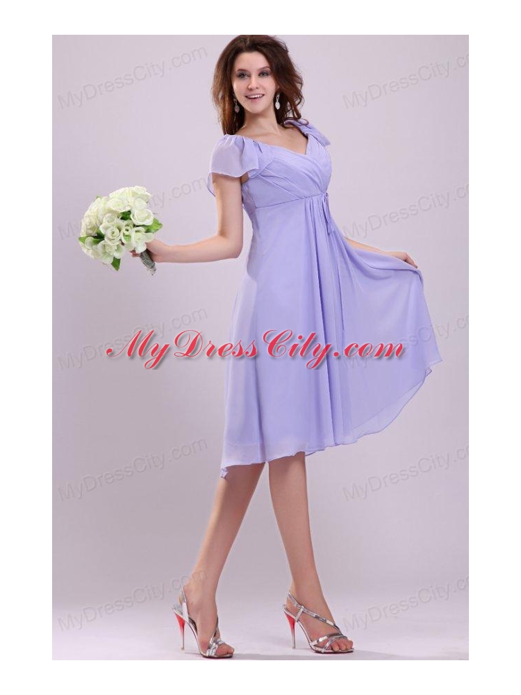 2013 Empire Cap Sleeves Lavender Ruching Prom Dress