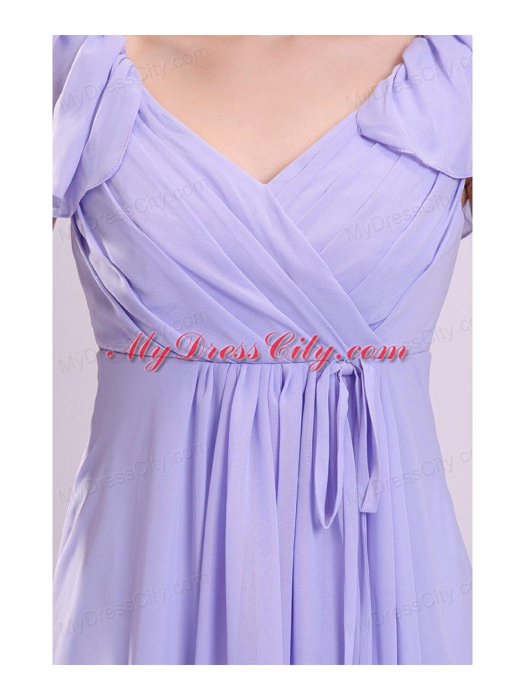 2013 Empire Cap Sleeves Lavender Ruching Prom Dress